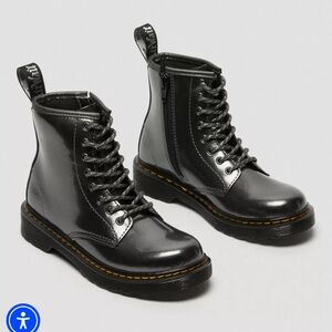 Doc Martens Black Lace-Up Combat Boots with Yellow Stitching girls 12